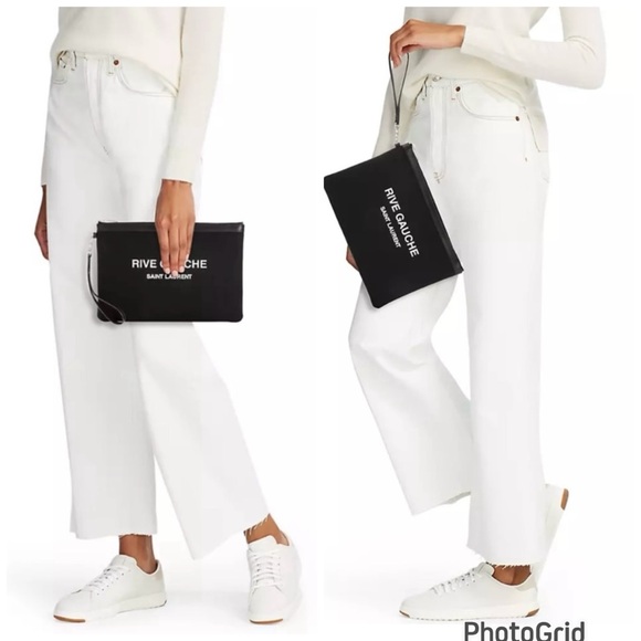 NWT SAINT LAURENT Rive Gauche Wristlet/ Clutch Bag Black w/ Box, Dust Bag, COA - Picture 4 of 16